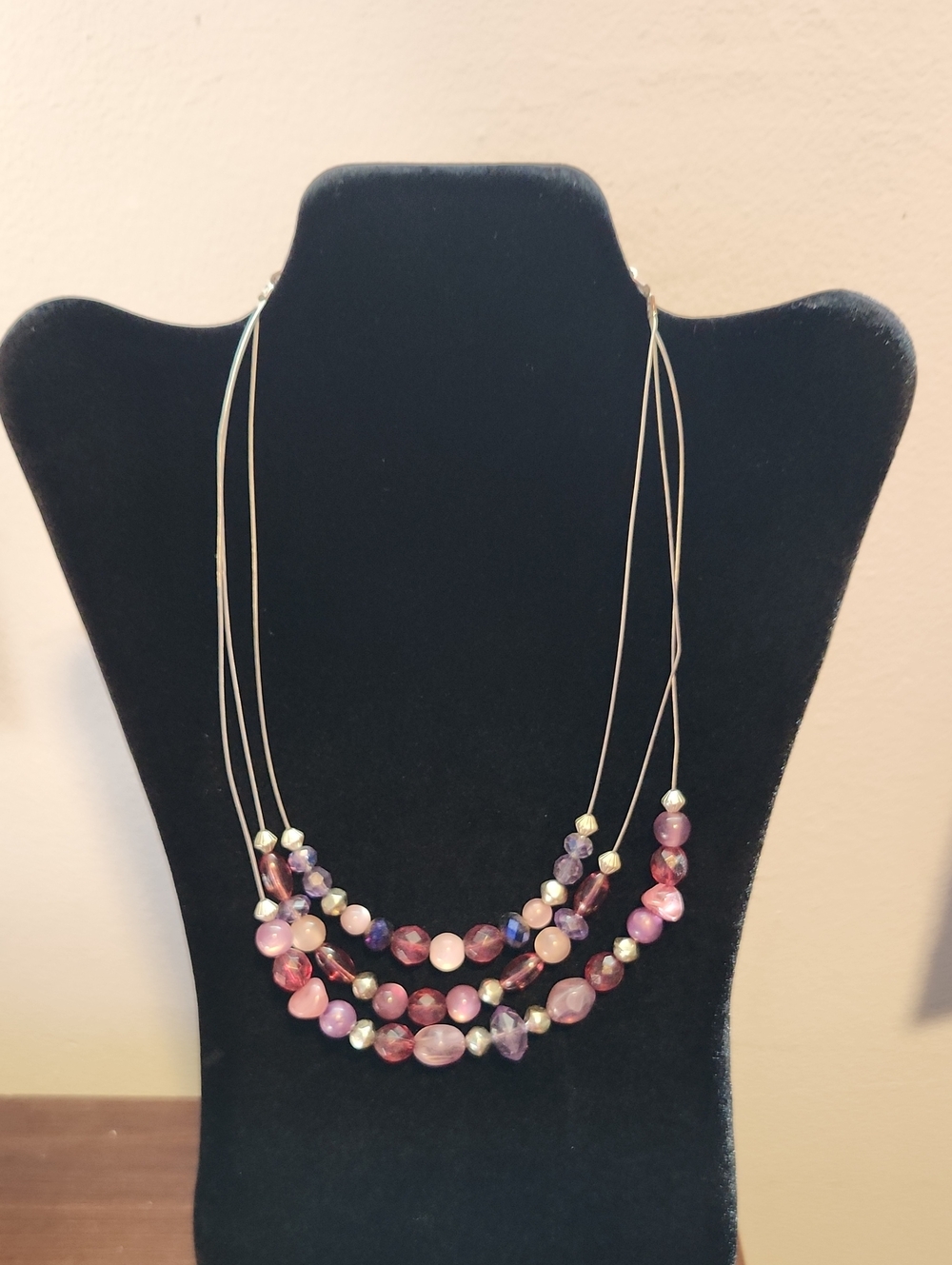 Multi-Strand Pink and Purple Beaded Women's Necklace
